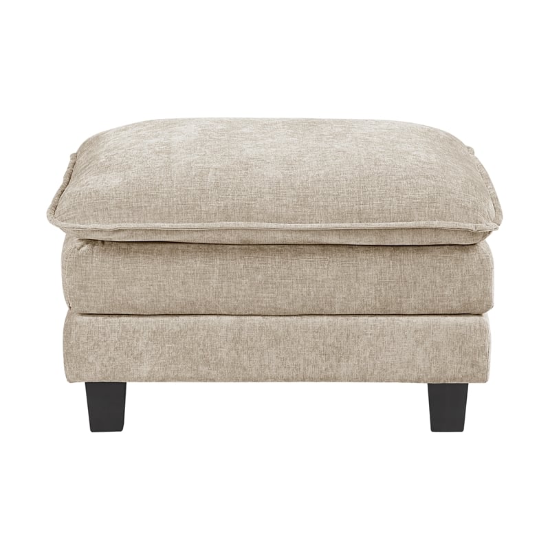 Pemberly Row Chenille Upholstered Ottoman with Foam Over Pocket Coils in Taupe