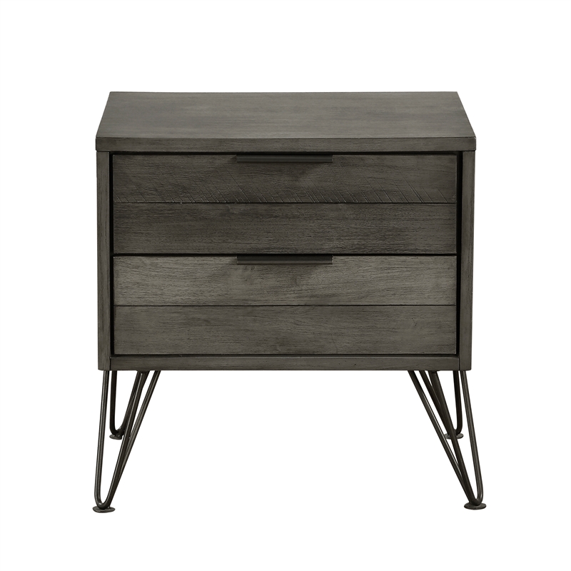 Pemberly Row 2-Drawer Acacia Nightstand with Metal Legs in 3 Tone Gray