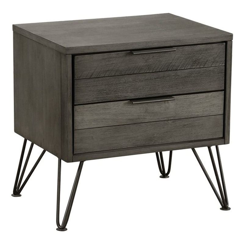 Pemberly Row 2-Drawer Acacia Nightstand with Metal Legs in 3 Tone Gray