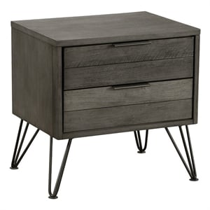 Pemberly Row 2-Drawer Acacia Nightstand with Metal Legs in 3 Tone Gray