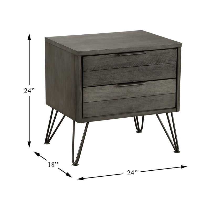 Pemberly Row 2-Drawer Acacia Nightstand with Metal Legs in 3 Tone Gray