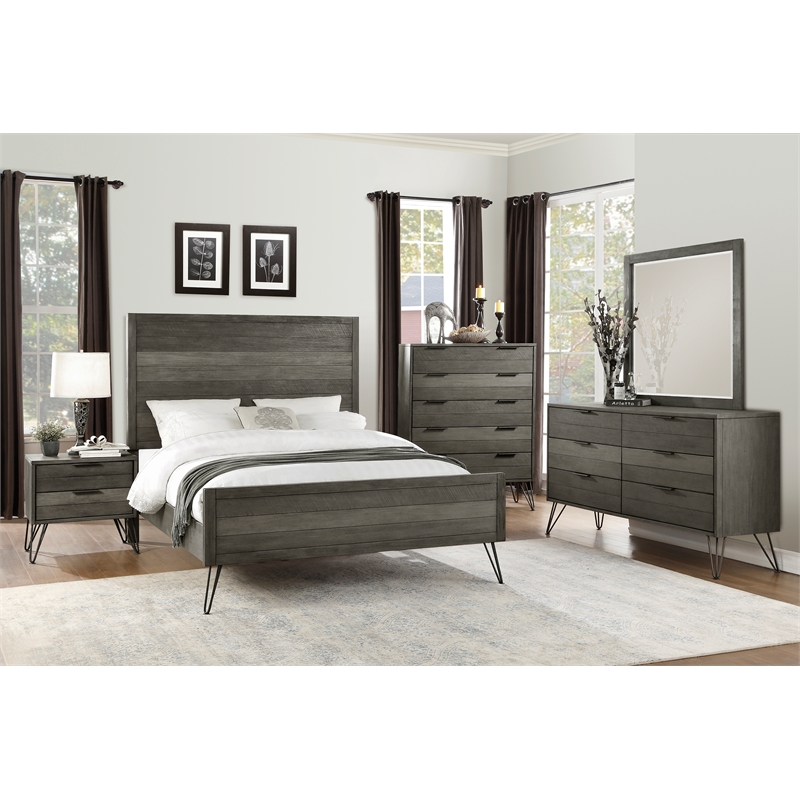 Pemberly Row 2-Drawer Acacia Nightstand with Metal Legs in 3 Tone Gray