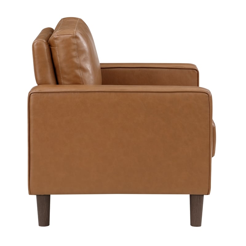 Pemberly Row Faux Leather Arm Chair with Foam Over Pocket Coils in Brown