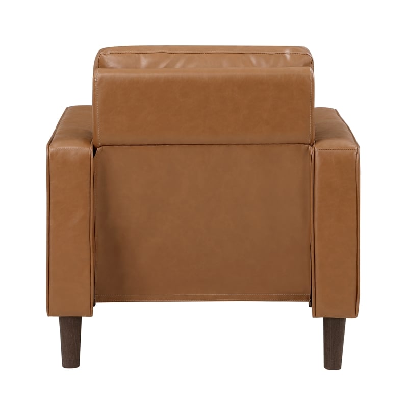 Pemberly Row Faux Leather Arm Chair with Foam Over Pocket Coils in Brown