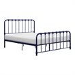 Pemberly Row Queen Metal Platform Bed with Traditional Accents in Navy Blue