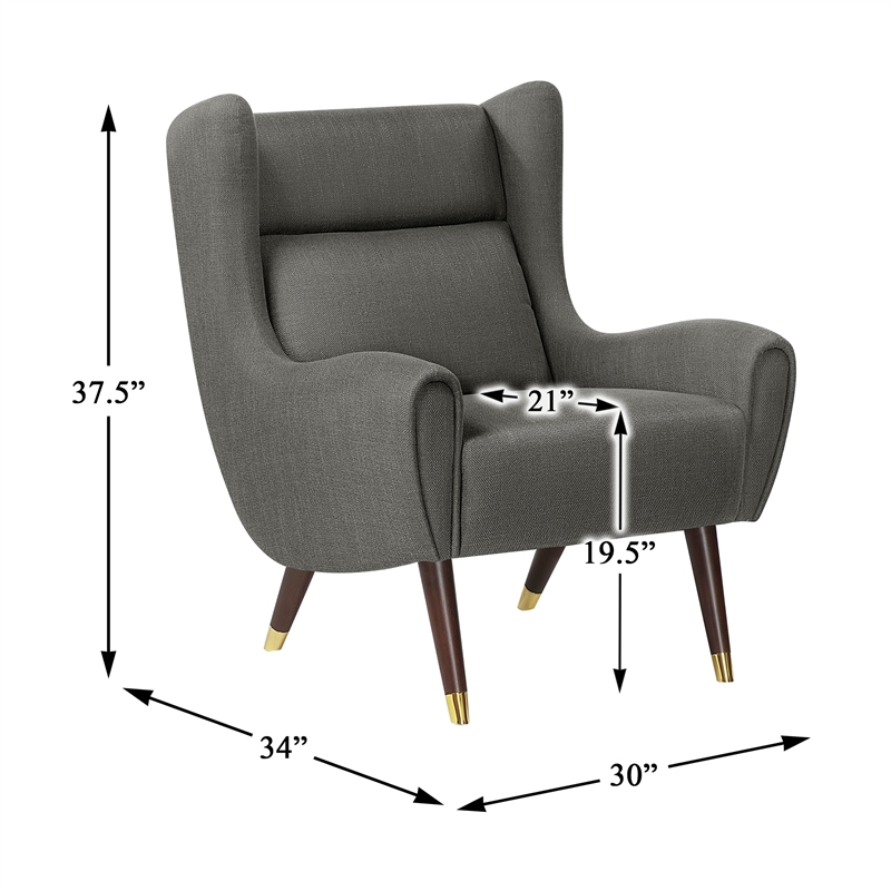 Pemberly Row Textured Wingback Accent Chair with Espresso Wood Legs in Dark Gray
