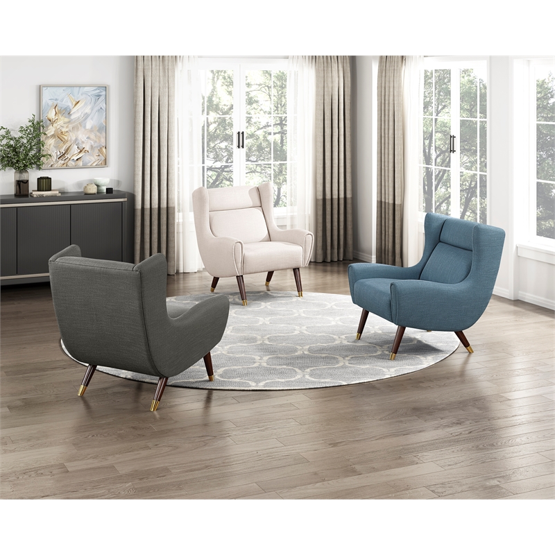 Pemberly Row Textured Wingback Accent Chair with Espresso Wood Legs in Dark Gray