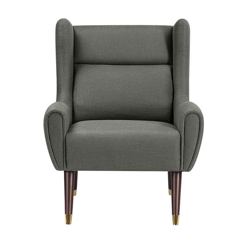 Pemberly Row Textured Wingback Accent Chair with Espresso Wood Legs in Dark Gray