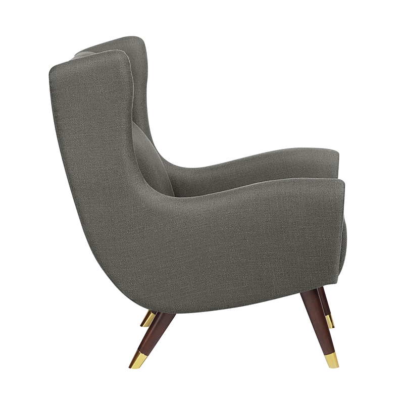 Pemberly Row Textured Wingback Accent Chair with Espresso Wood Legs in Dark Gray