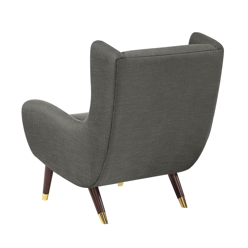 Pemberly Row Textured Wingback Accent Chair with Espresso Wood Legs in Dark Gray
