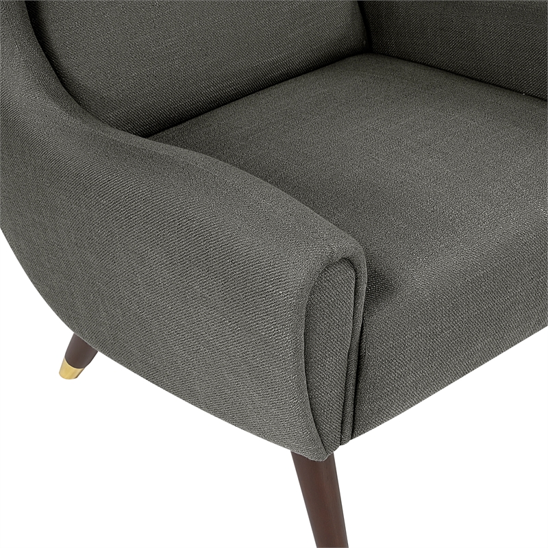 Pemberly Row Textured Wingback Accent Chair with Espresso Wood Legs in Dark Gray