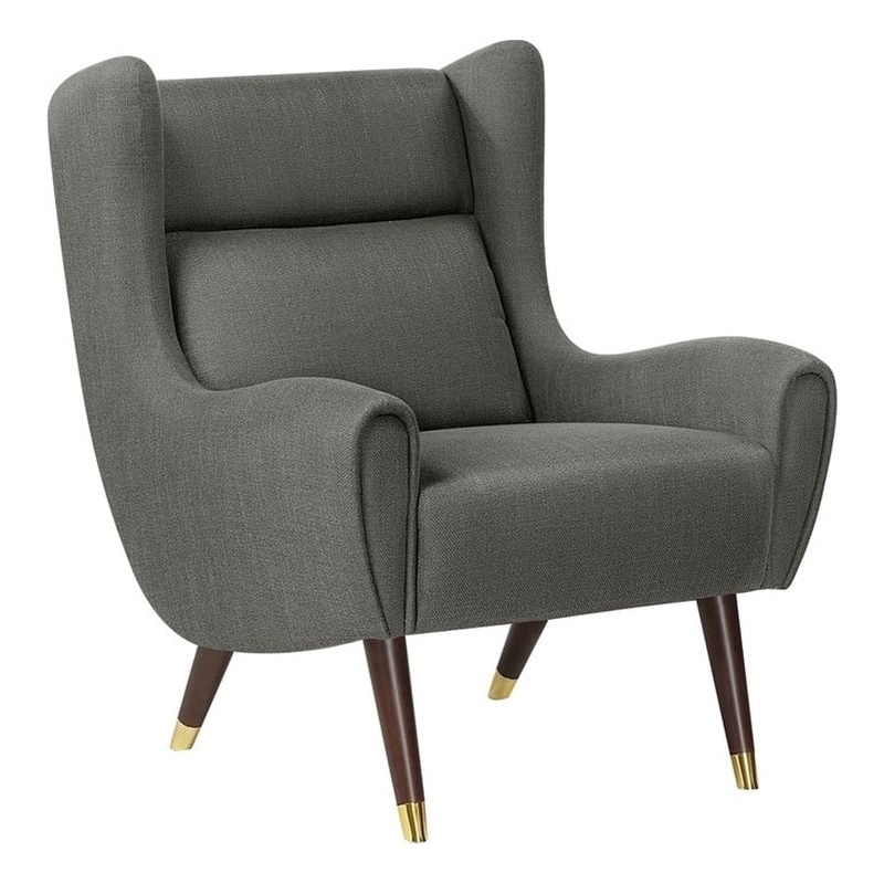 Pemberly Row Textured Wingback Accent Chair with Espresso Wood Legs in Dark Gray