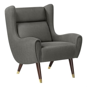 Pemberly Row Textured Wingback Accent Chair with Espresso Wood Legs in Dark Gray