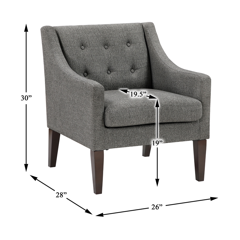 Pemberly Row Textured Mid-Century Tufted Accent Chair with Wood Legs - Dark Gray