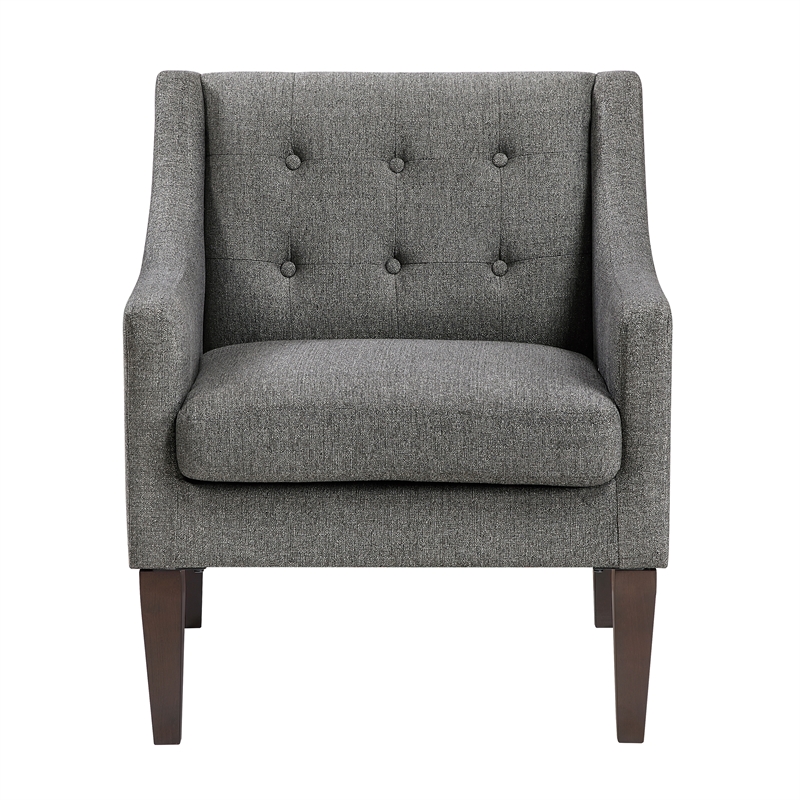 Pemberly Row Textured Mid-Century Tufted Accent Chair with Wood Legs - Dark Gray