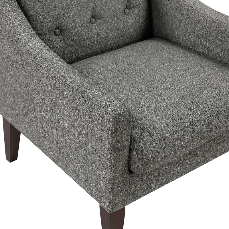 Pemberly Row Textured Mid-Century Tufted Accent Chair with Wood Legs - Dark Gray