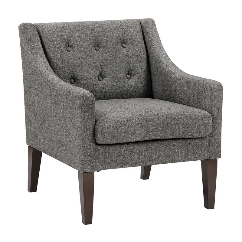 Pemberly Row Textured Mid-Century Tufted Accent Chair with Wood Legs - Dark Gray