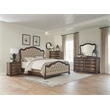 Pemberly Row Upholstered Queen Bed with Tufted Headboard in Brown Oak Finish