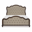 Pemberly Row Upholstered Queen Bed with Tufted Headboard in Brown Oak Finish