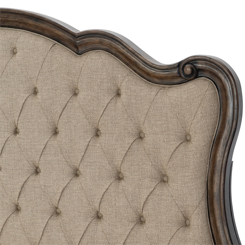 Pemberly Row Upholstered Queen Bed with Tufted Headboard in Brown Oak Finish