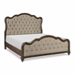 Pemberly Row Upholstered Queen Bed with Tufted Headboard in Brown Oak Finish