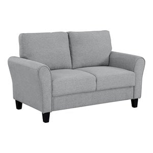 Pemberly Row Transitional Solid Wood and Polyester Loveseat in Dark Gray/Black