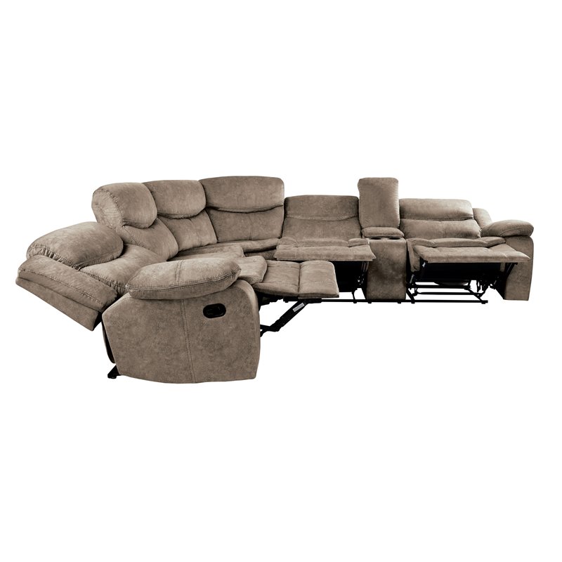 Pemberly Row 3-Piece Microfiber Reclining Sectional with Console in Brown