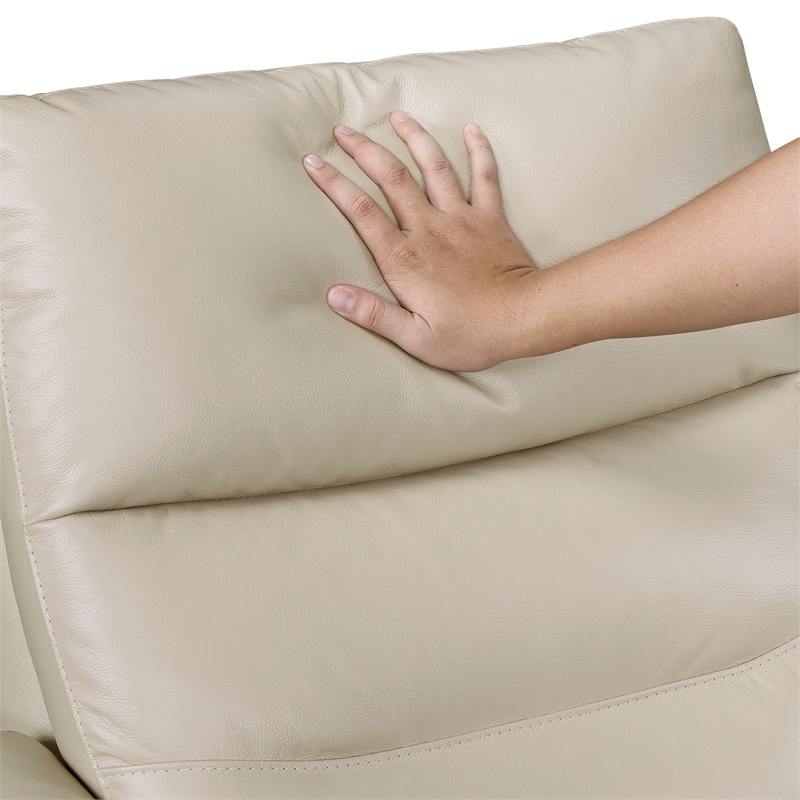 Pemberly Row Top-Grain Leather Swivel Glider Reclining Chair in Taupe