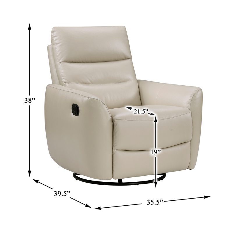 Pemberly Row Top-Grain Leather Swivel Glider Reclining Chair in Taupe