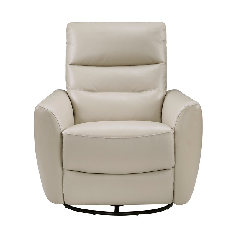 Pemberly Row Top-Grain Leather Swivel Glider Reclining Chair in Taupe