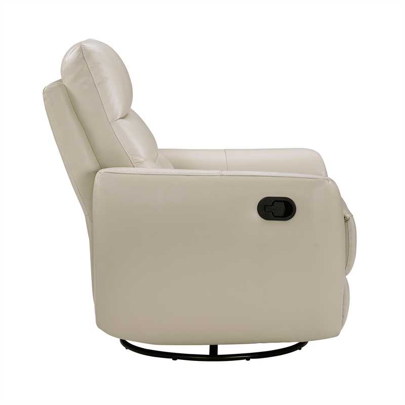 Pemberly Row Top-Grain Leather Swivel Glider Reclining Chair in Taupe
