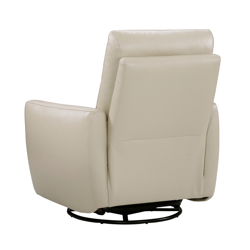 Pemberly Row Top-Grain Leather Swivel Glider Reclining Chair in Taupe