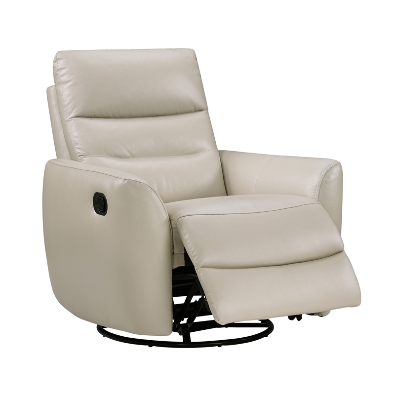 Pemberly Row Top-Grain Leather Swivel Glider Reclining Chair in Taupe