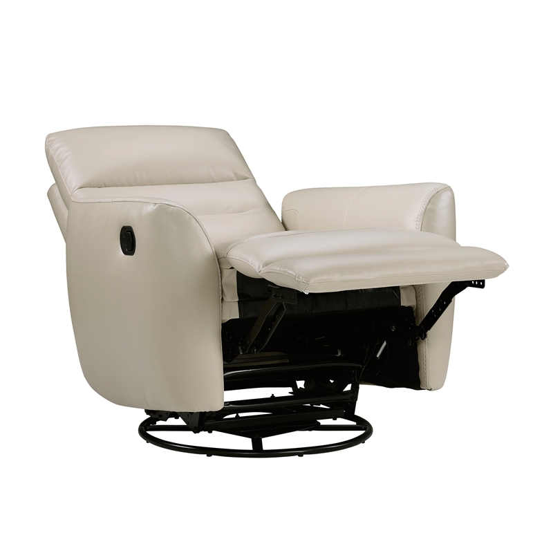 Pemberly Row Top-Grain Leather Swivel Glider Reclining Chair in Taupe