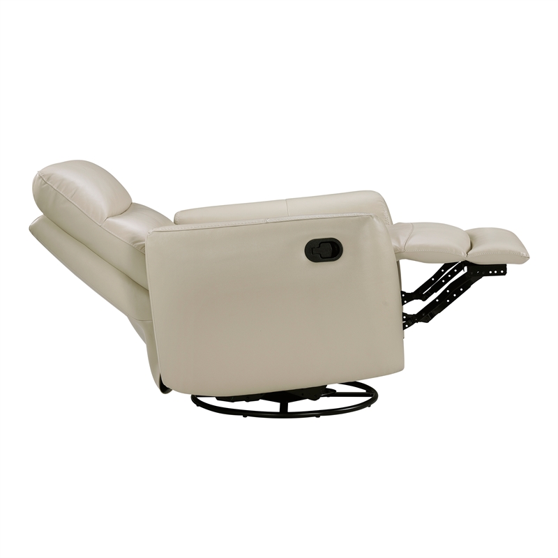 Pemberly Row Top-Grain Leather Swivel Glider Reclining Chair in Taupe