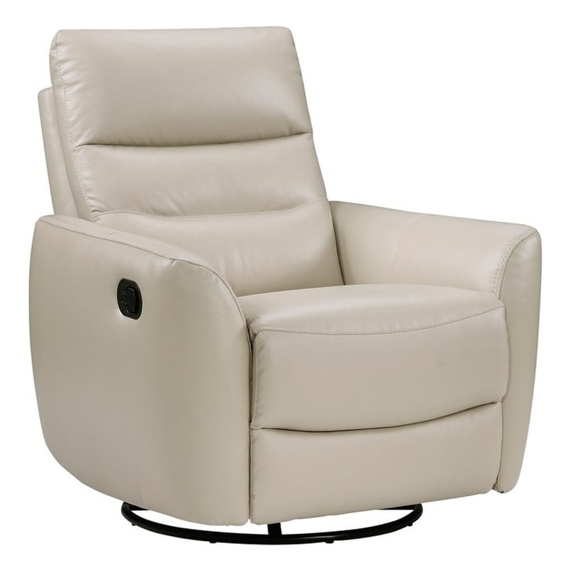 Pemberly Row Top-Grain Leather Swivel Glider Reclining Chair in Taupe