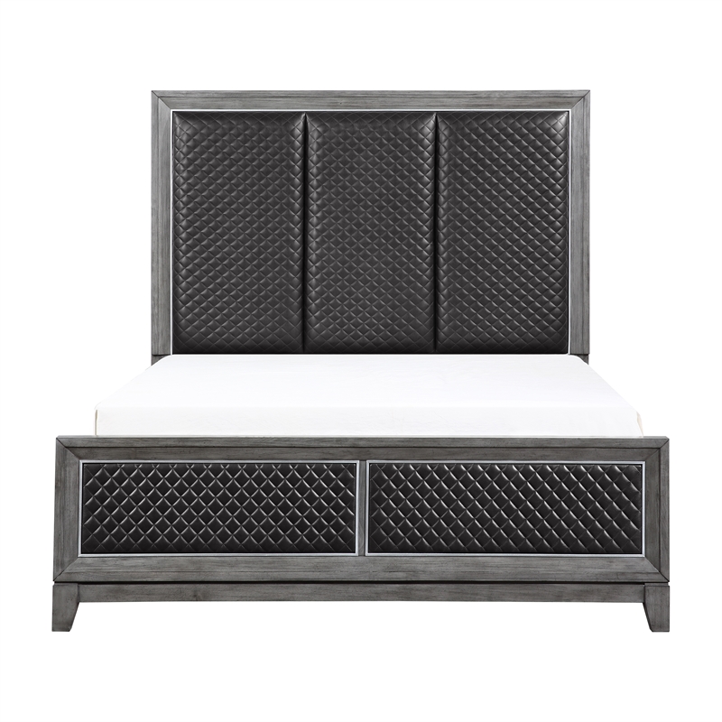 Pemberly Row Upholstered Queen Bed with Quilted Faux Leather - Wire-Brushed Gray