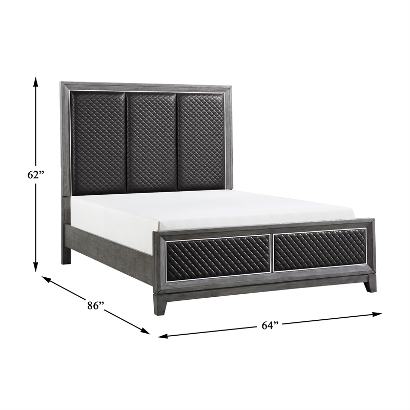 Pemberly Row Upholstered Queen Bed with Quilted Faux Leather - Wire-Brushed Gray