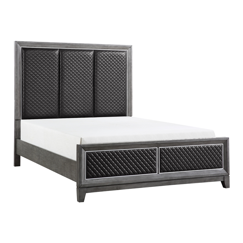 Pemberly Row Upholstered Queen Bed with Quilted Faux Leather - Wire-Brushed Gray