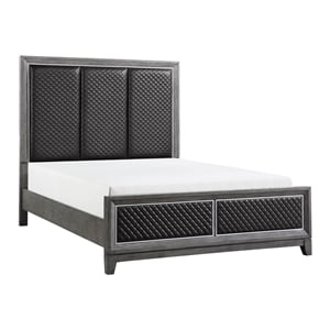 Pemberly Row Upholstered Queen Bed with Quilted Faux Leather - Wire-Brushed Gray
