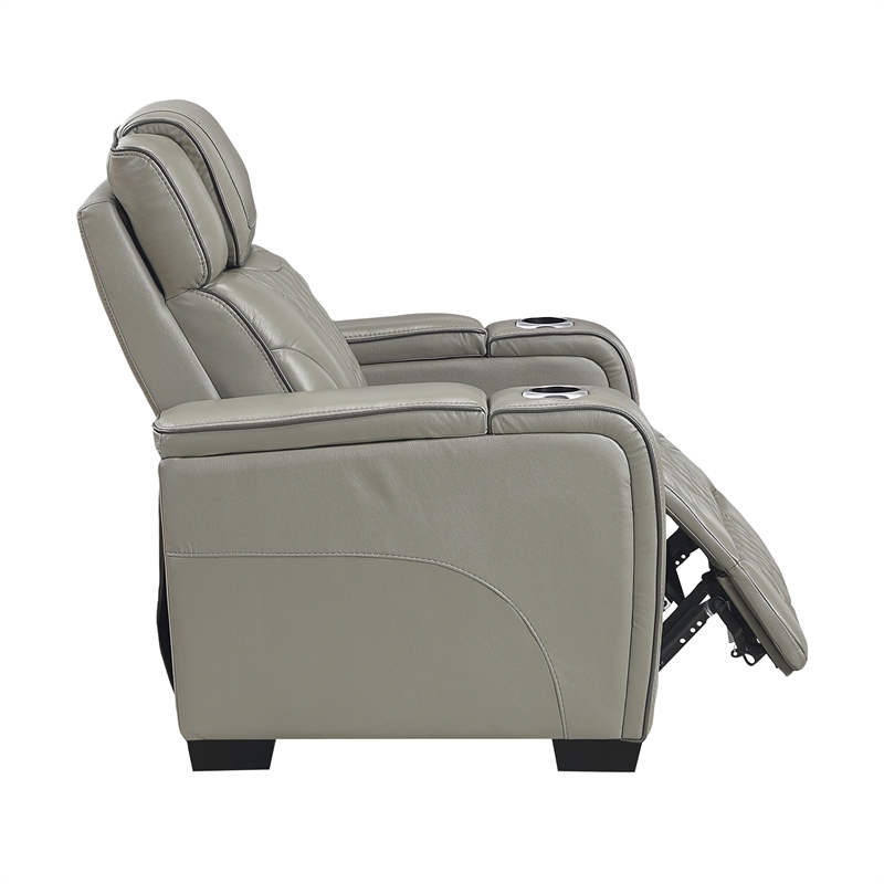 Pemberly Row Leather Power Reclining Chair with Headrest and Massage in Gray