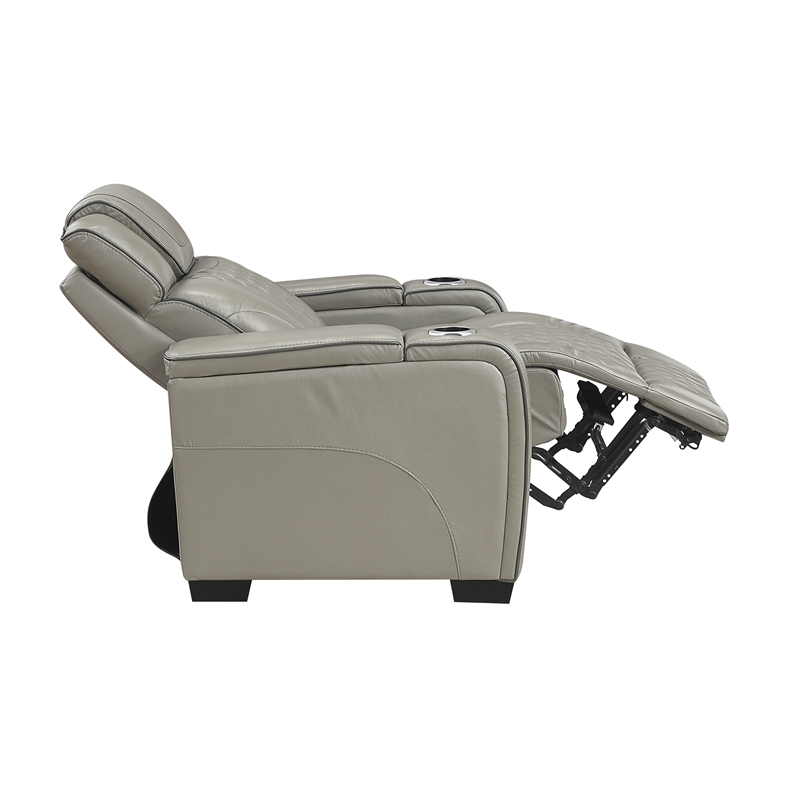 Pemberly Row Leather Power Reclining Chair with Headrest and Massage in Gray