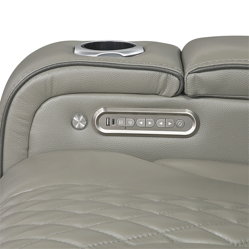 Pemberly Row Leather Power Reclining Chair with Headrest and Massage in Gray