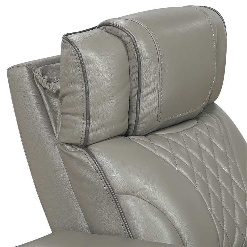 Pemberly Row Leather Power Reclining Chair with Headrest and Massage in Gray