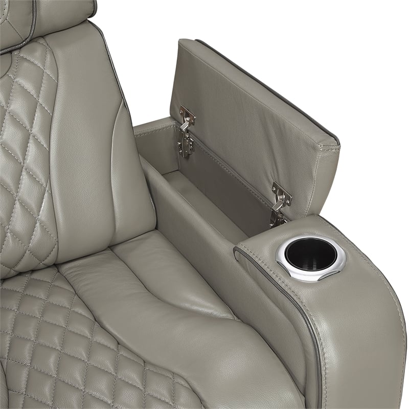 Pemberly Row Leather Power Reclining Chair with Headrest and Massage in Gray