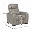 Pemberly Row Leather Power Reclining Chair with Headrest and Massage in Gray