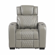 Pemberly Row Leather Power Reclining Chair with Headrest and Massage in Gray