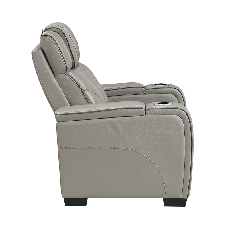 Pemberly Row Leather Power Reclining Chair with Headrest and Massage in Gray