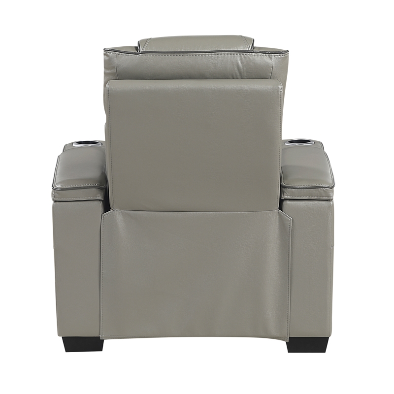 Pemberly Row Leather Power Reclining Chair with Headrest and Massage in Gray