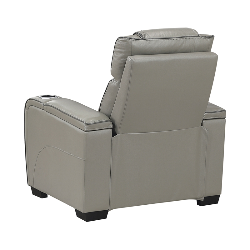 Pemberly Row Leather Power Reclining Chair with Headrest and Massage in Gray